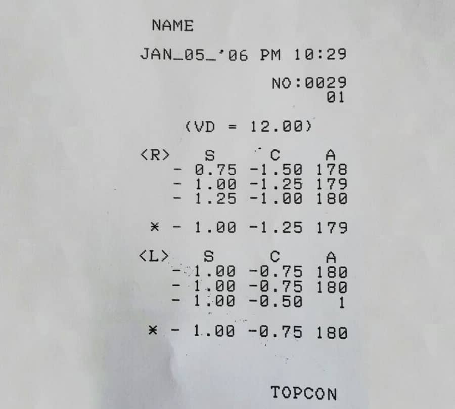 Örnek göz reçetesi