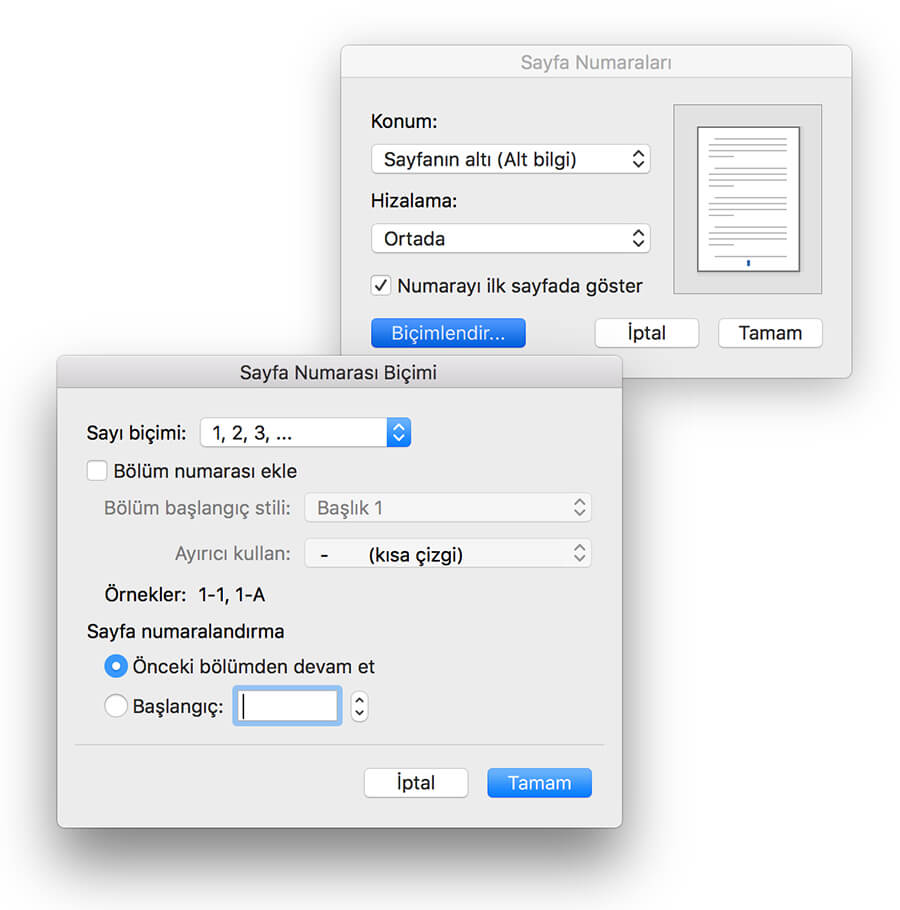 word roma rakamlı sayfa numarası 1
